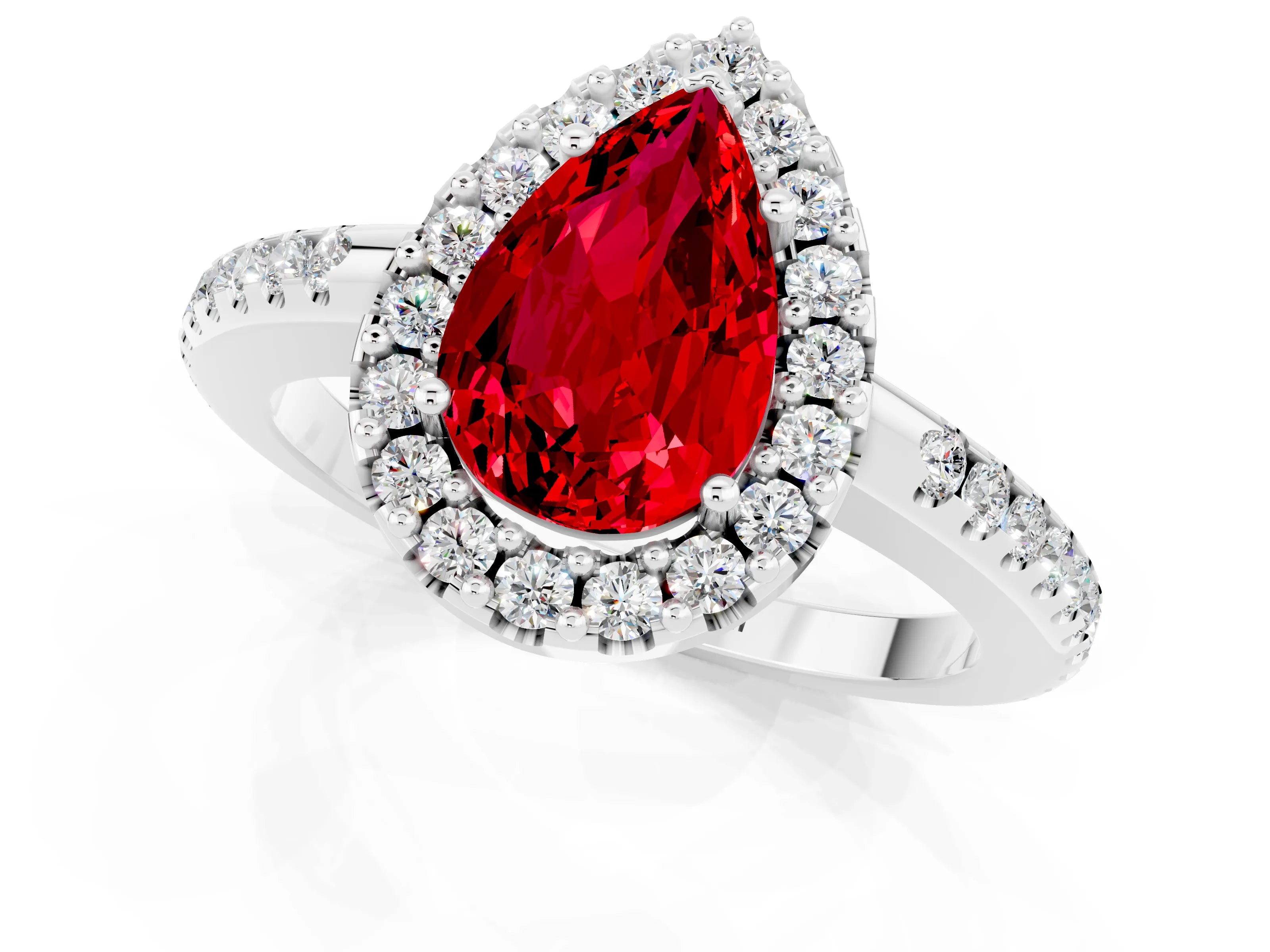 White gold Pear Cut Ruby Pavé Halo Ring with Four-Prong Setting_13