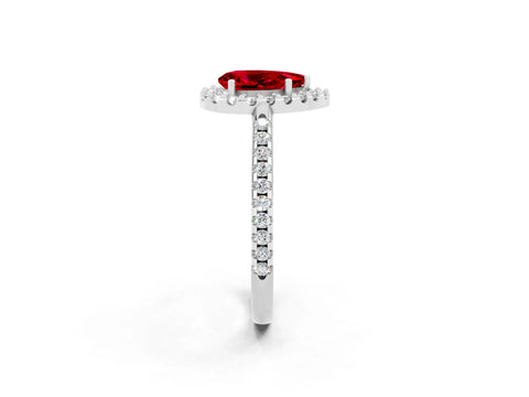 White gold Pear Cut Ruby Pavé Halo Ring with Four-Prong Setting_14