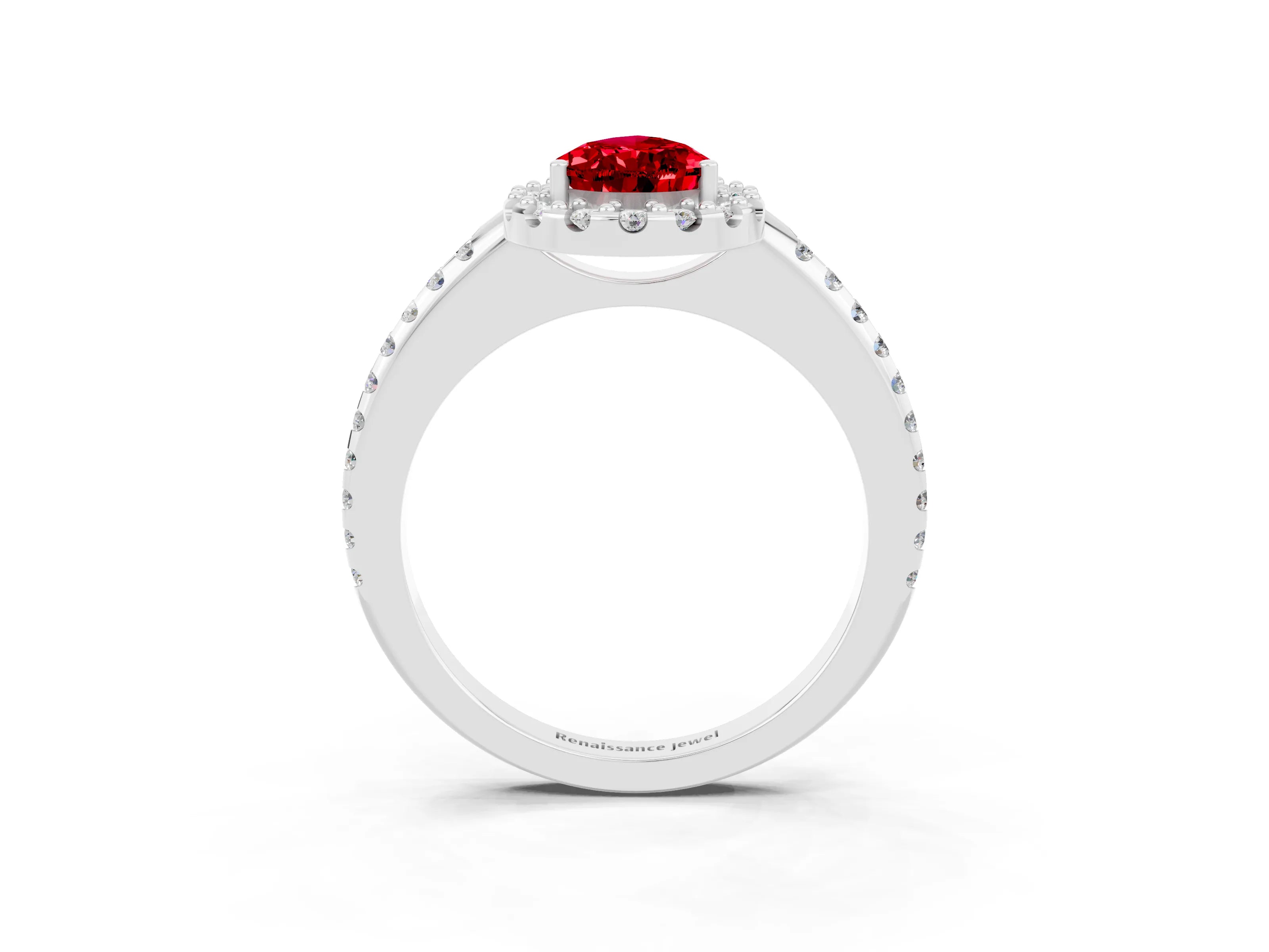 White gold Pear Cut Ruby Pavé Halo Ring with Four-Prong Setting_15