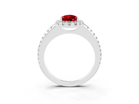 White gold Pear Cut Ruby Pavé Halo Ring with Four-Prong Setting_15