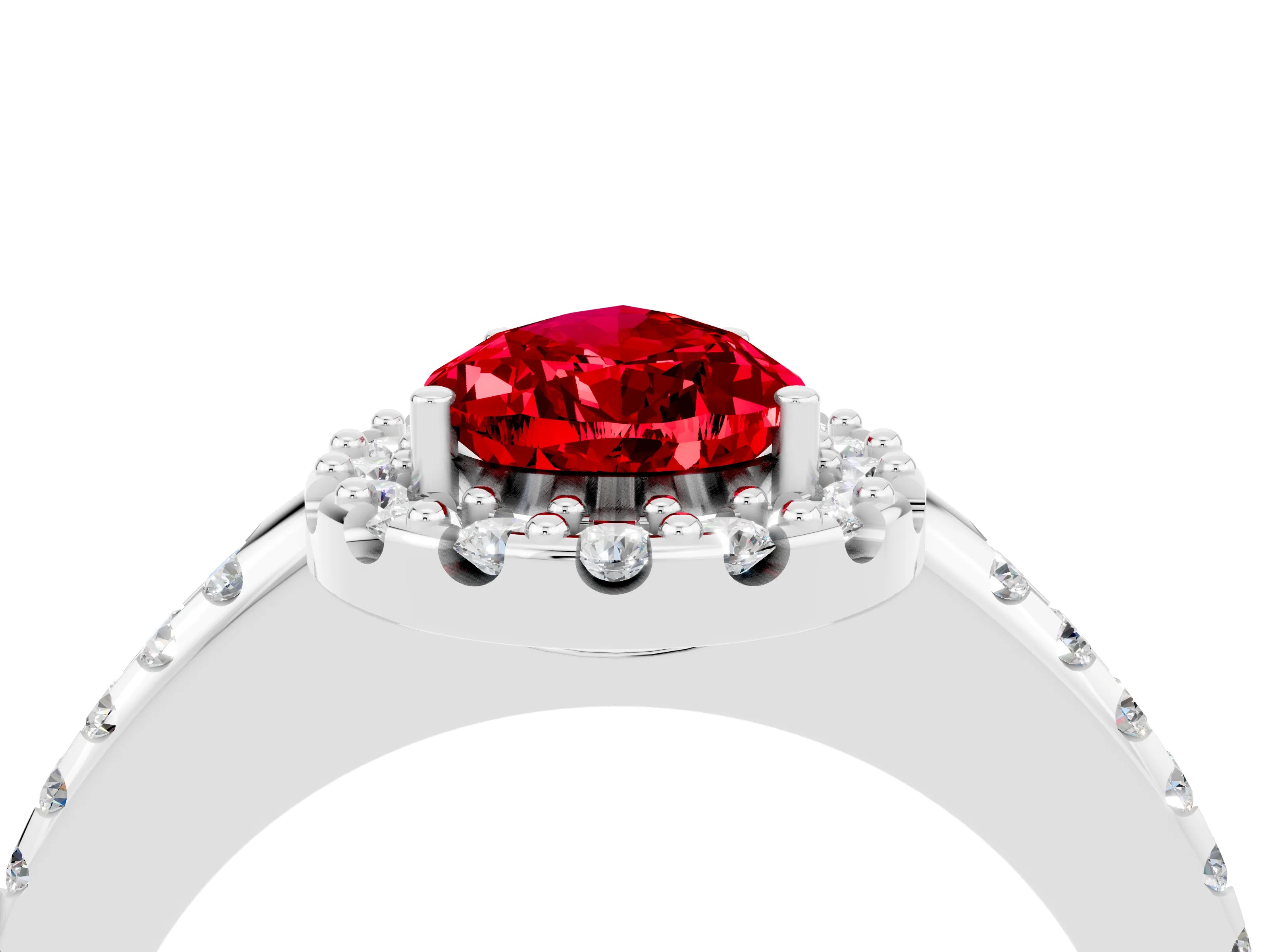 White gold Pear Cut Ruby Pavé Halo Ring with Four-Prong Setting_16