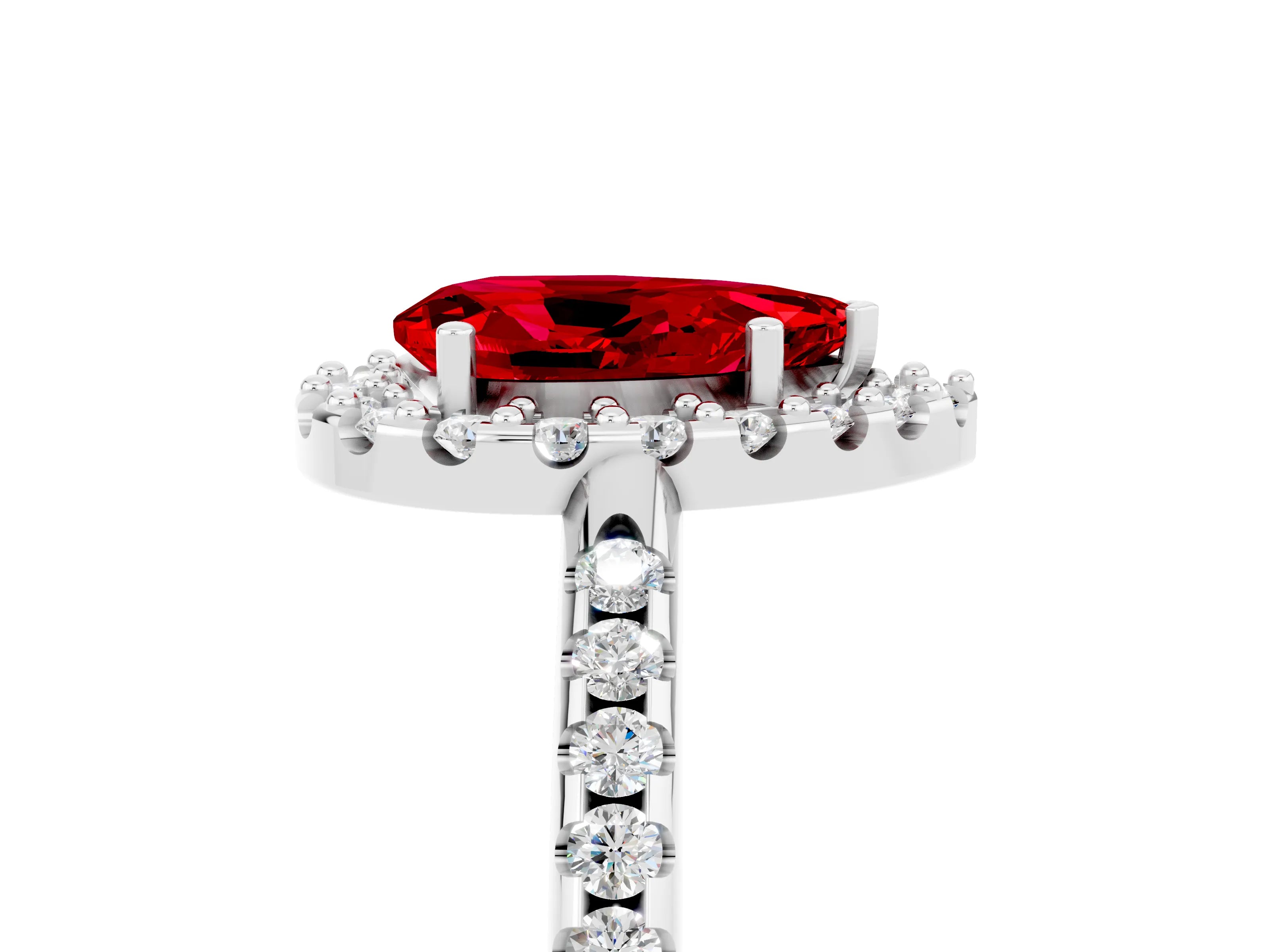 White gold Pear Cut Ruby Pavé Halo Ring with Four-Prong Setting_17
