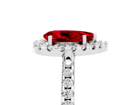 White gold Pear Cut Ruby Pavé Halo Ring with Four-Prong Setting_17