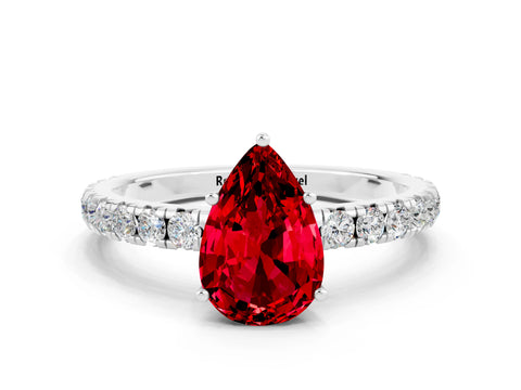 White gold Pear Cut Ruby Pavé Solitaire Engagement Ring with Four-Prong Setting_12