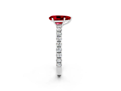 White gold Pear Cut Ruby Pavé Solitaire Engagement Ring with Four-Prong Setting_14