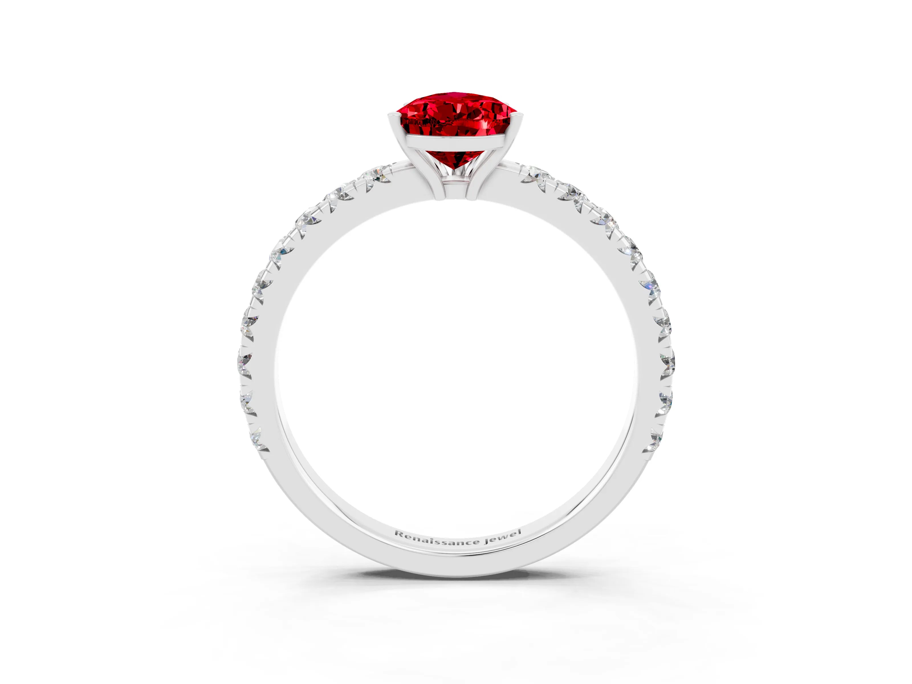 White gold Pear Cut Ruby Pavé Solitaire Engagement Ring with Four-Prong Setting_15