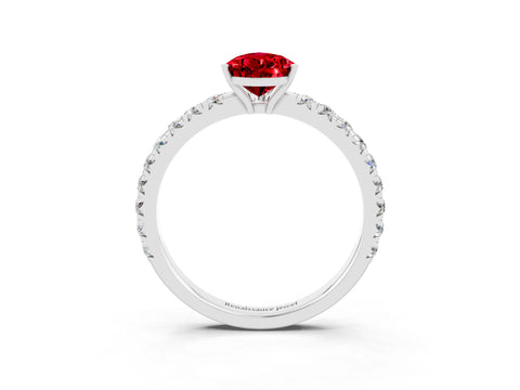 White gold Pear Cut Ruby Pavé Solitaire Engagement Ring with Four-Prong Setting_15