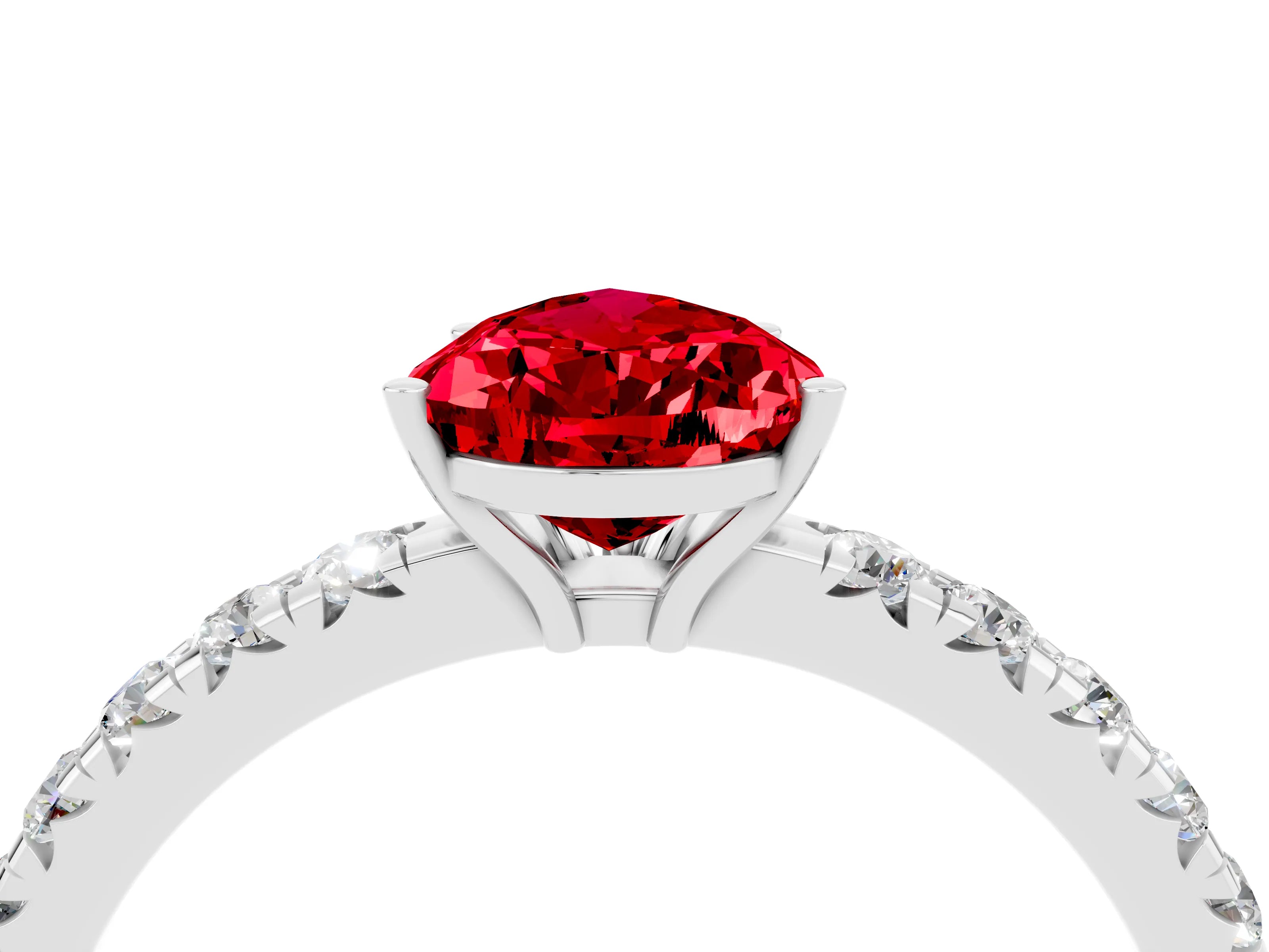 White gold Pear Cut Ruby Pavé Solitaire Engagement Ring with Four-Prong Setting_16