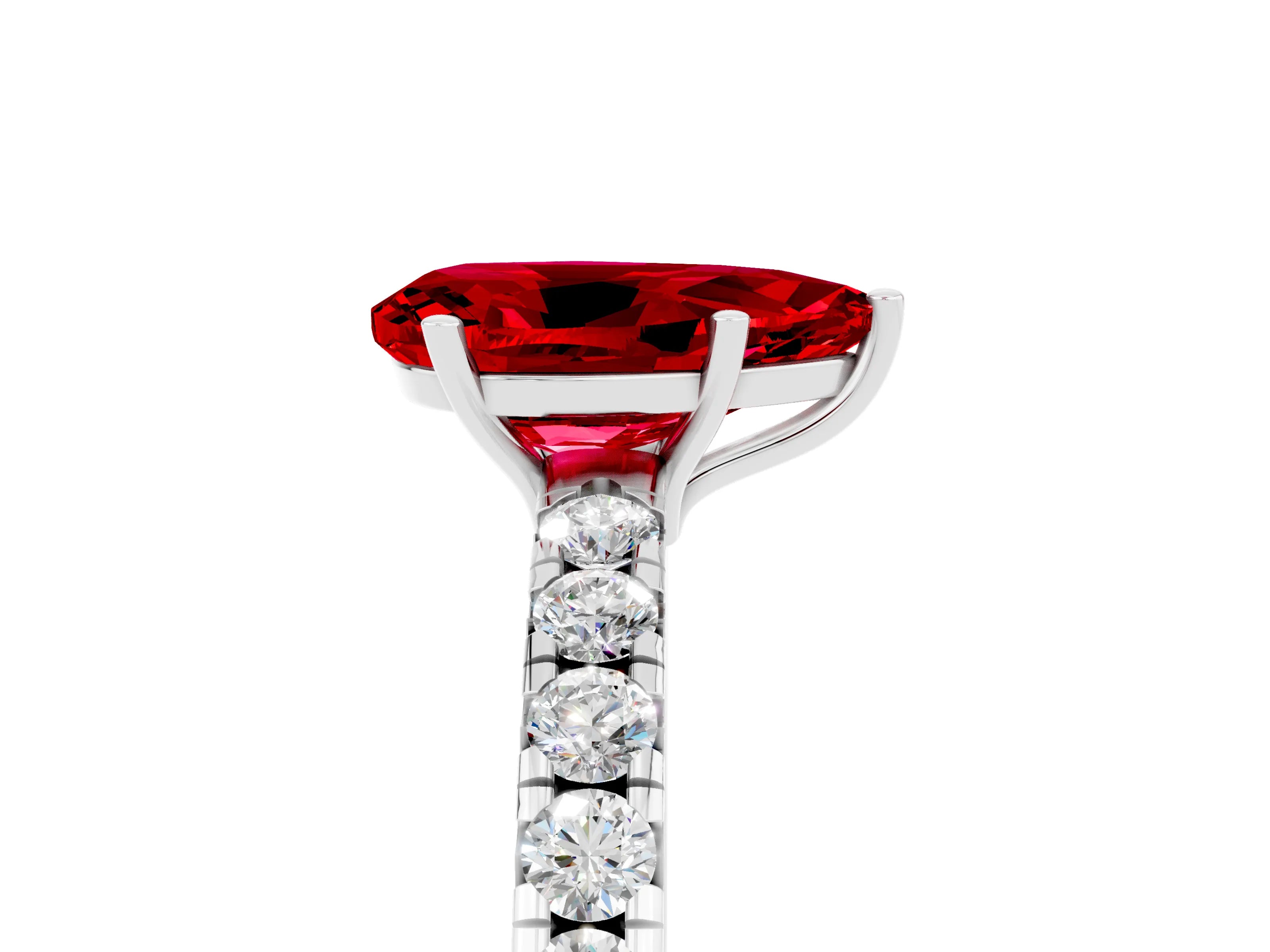 White gold Pear Cut Ruby Pavé Solitaire Engagement Ring with Four-Prong Setting_17