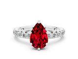 White gold Pear Cut Ruby Pavé Solitaire Ring with Round Band and Prong Setting_36