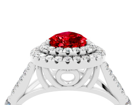 White gold Pear Cut Ruby Pavé Split Shank Double Halo Engagement Ring_10