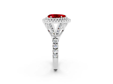 White gold Pear Cut Ruby Pavé Split Shank Double Halo Engagement Ring_13