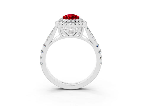 White gold Pear Cut Ruby Pavé Split Shank Double Halo Engagement Ring_14