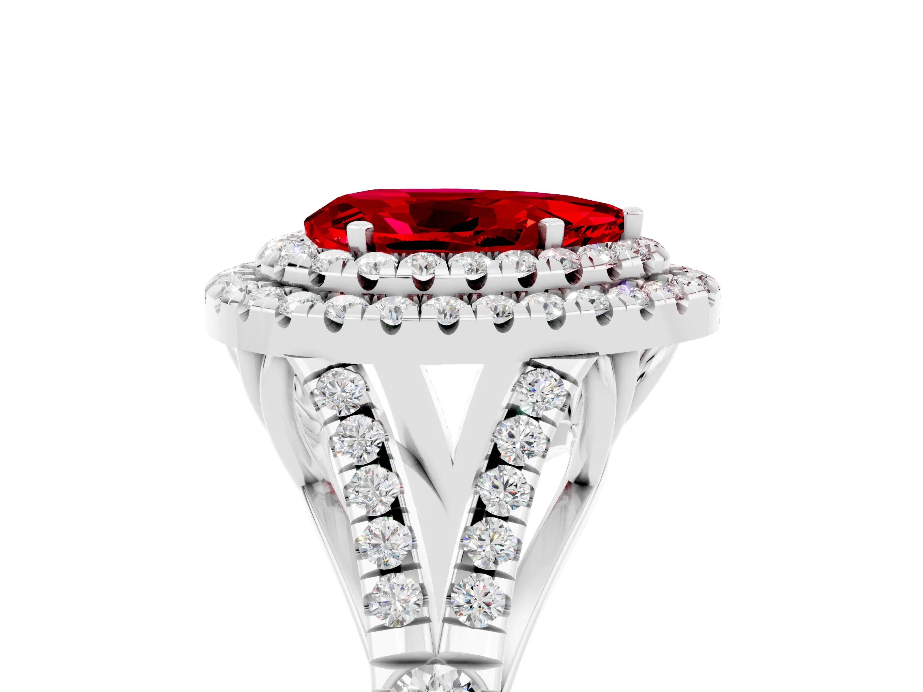 White gold Pear Cut Ruby Pavé Split Shank Double Halo Engagement Ring_16