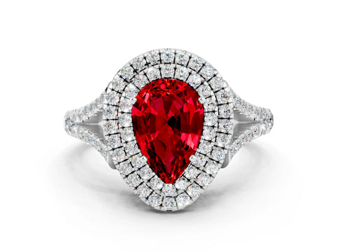 White gold Pear Cut Ruby Pavé Split Shank Double Halo Engagement Ring_23