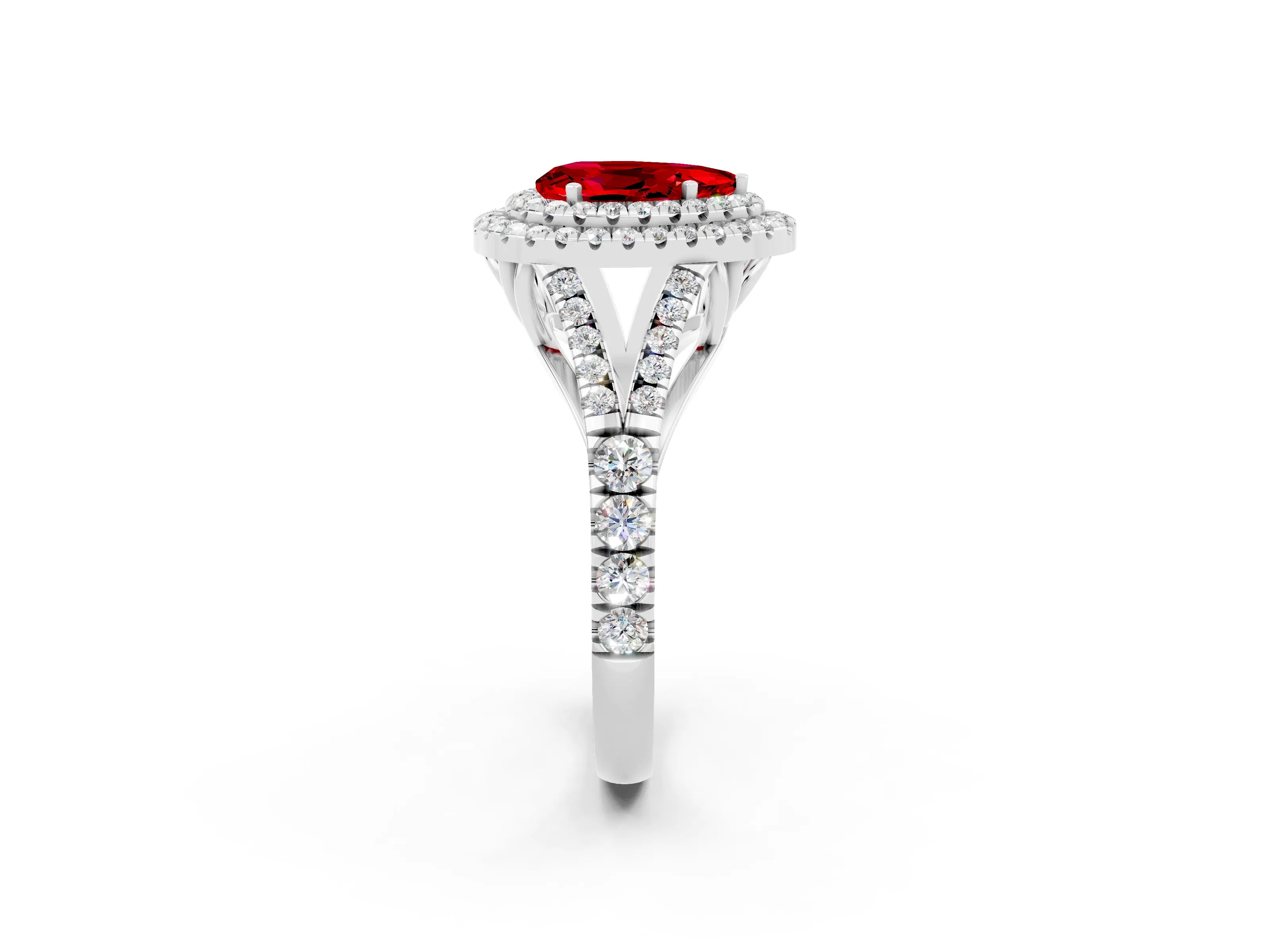 White gold Pear Cut Ruby Pavé Split Shank Double Halo Engagement Ring_2