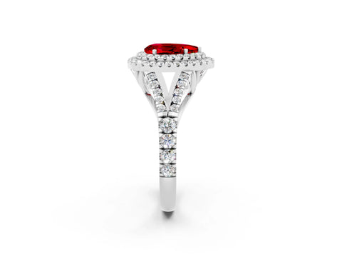 White gold Pear Cut Ruby Pavé Split Shank Double Halo Engagement Ring_2