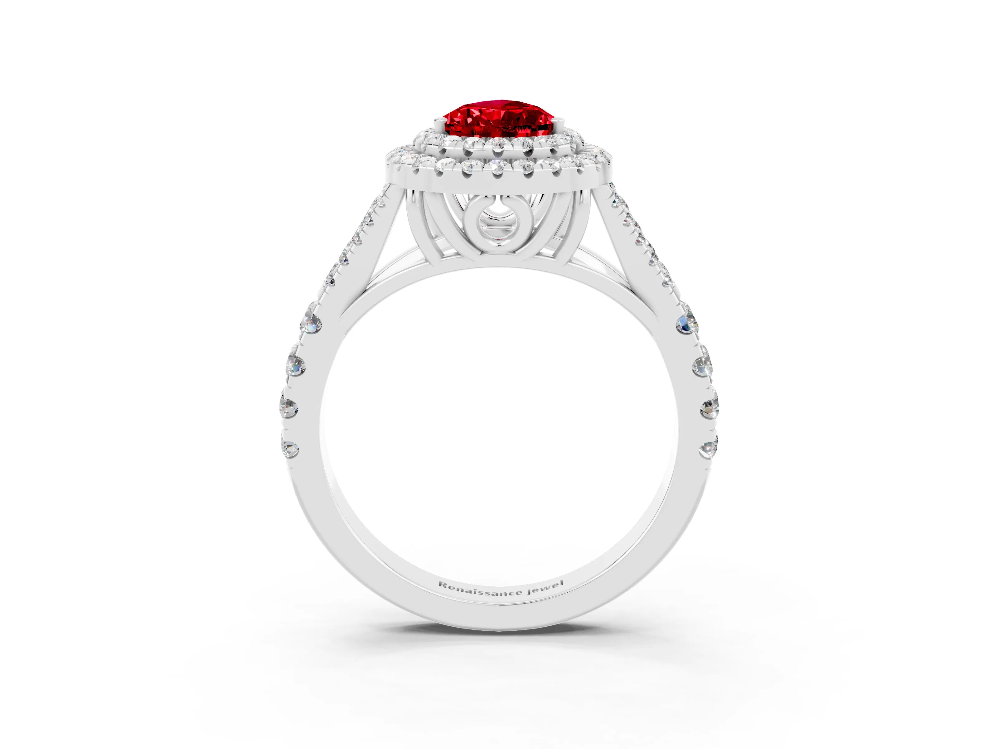 White gold Pear Cut Ruby Pavé Split Shank Double Halo Engagement Ring_3