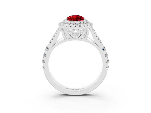 White gold Pear Cut Ruby Pavé Split Shank Double Halo Engagement Ring_3