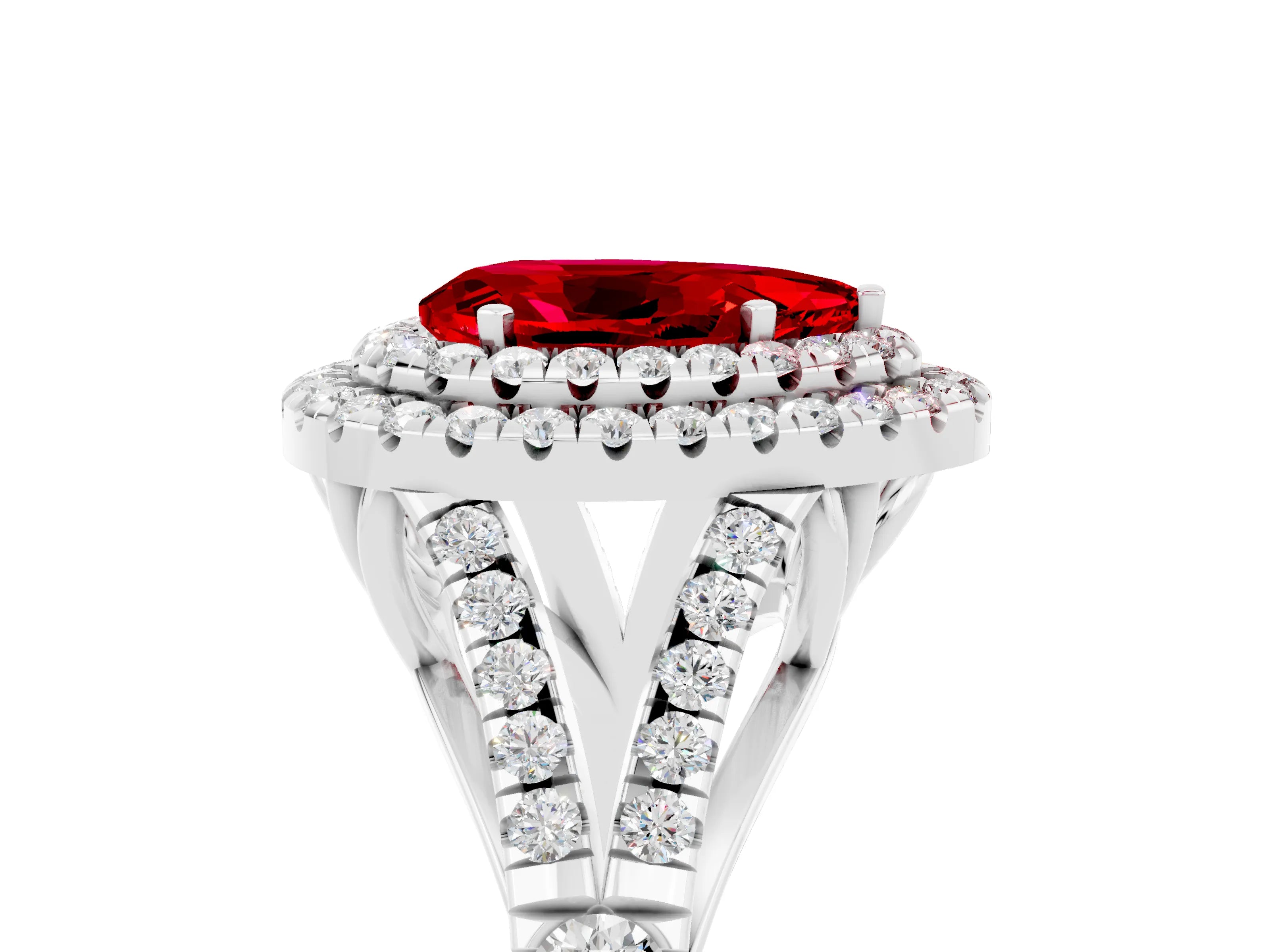 White gold Pear Cut Ruby Pavé Split Shank Double Halo Engagement Ring_5