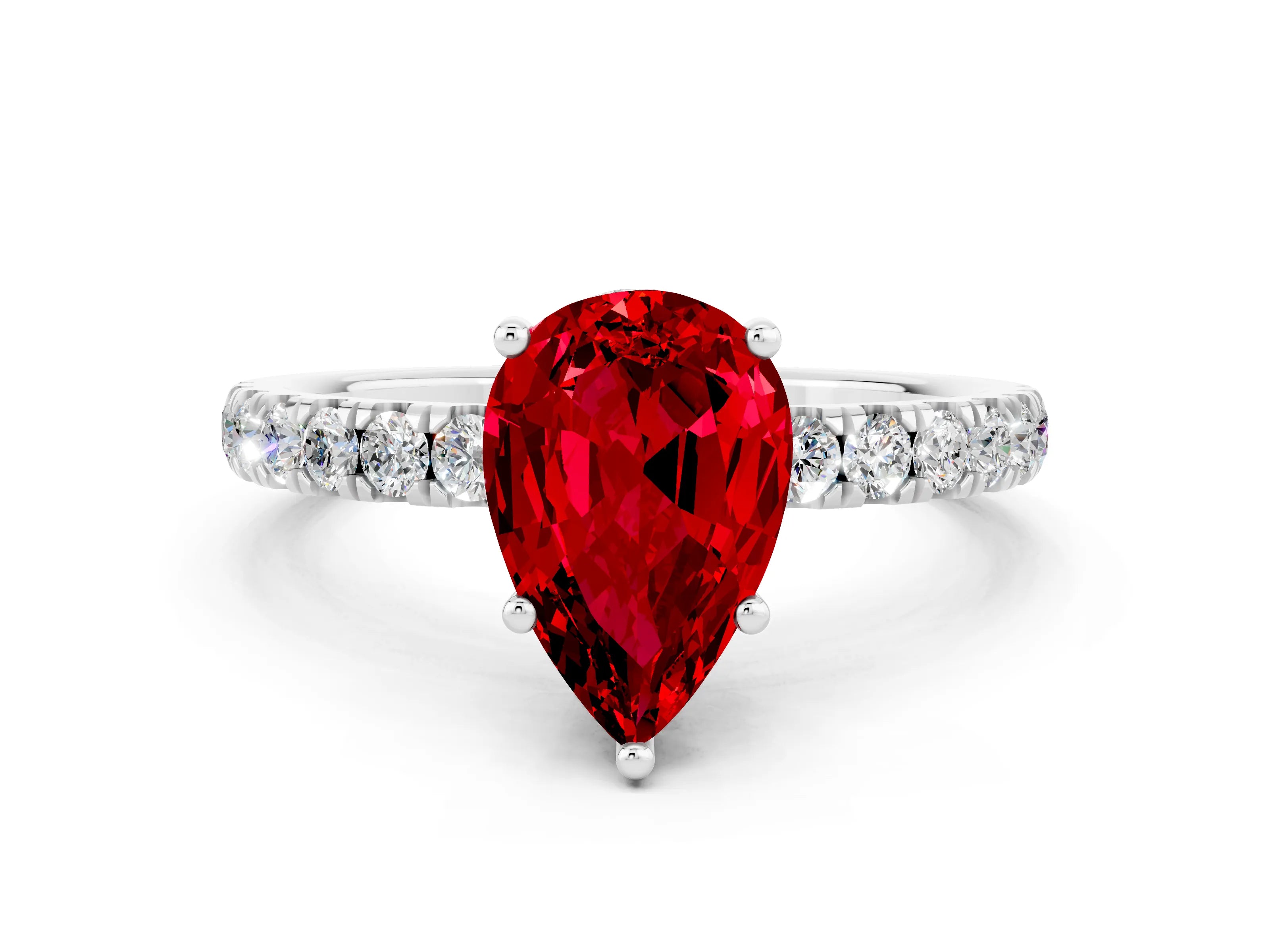 White gold Pear Cut Ruby Pave Band Solitaire Ring with Four-Prong Setting_24