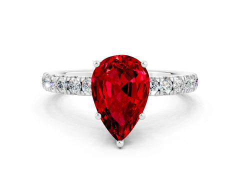 White gold Pear Cut Ruby Pave Band Solitaire Ring with Four-Prong Setting_24