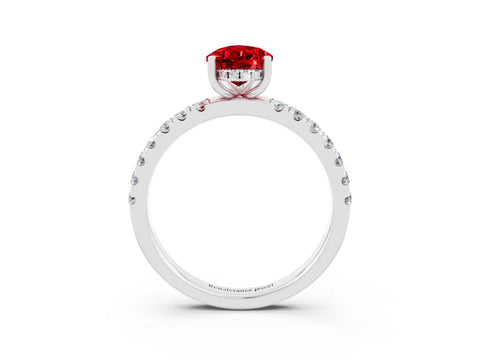 White gold Pear Cut Ruby Pave Band Solitaire Ring with Four-Prong Setting_27