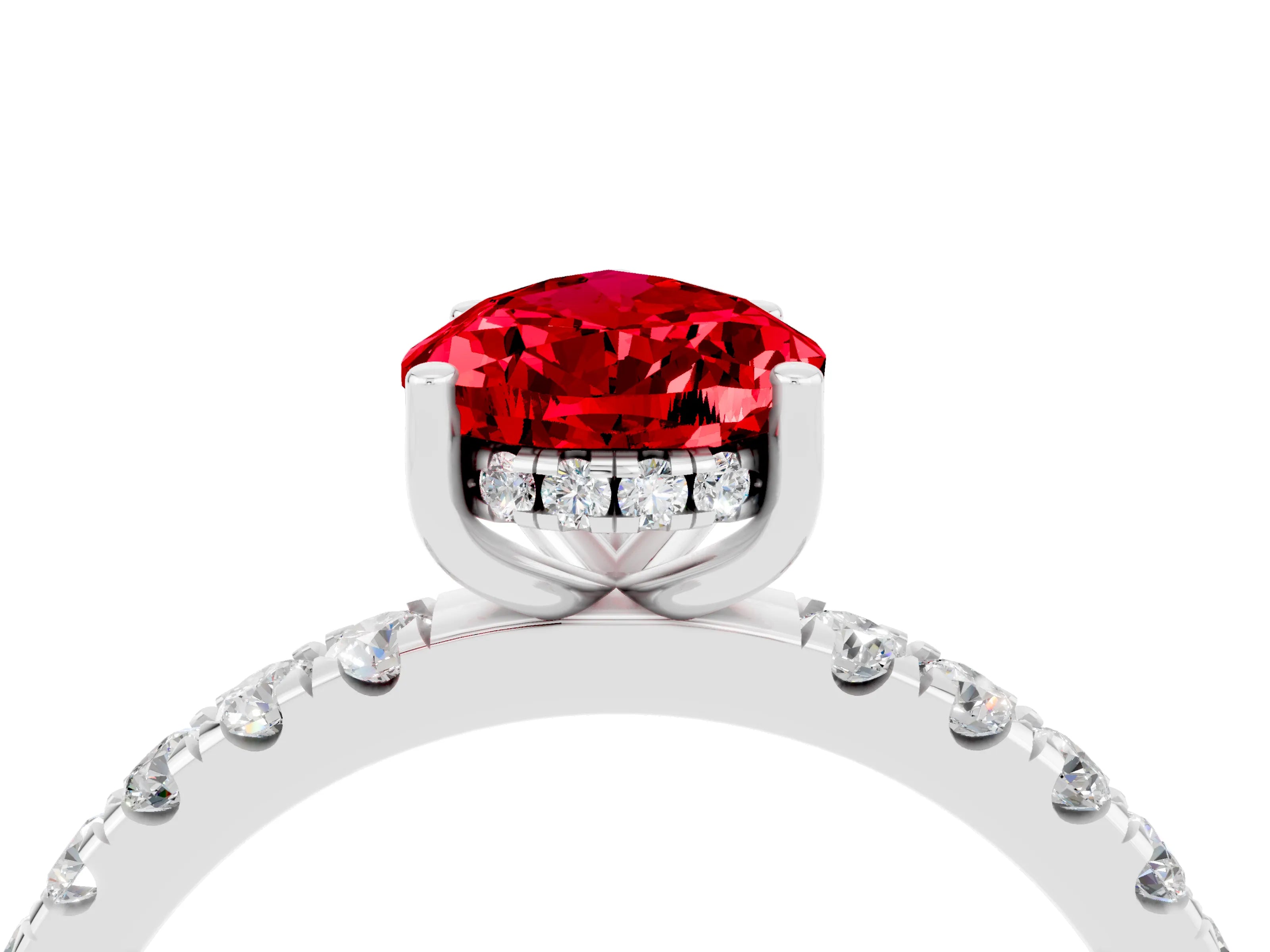 White gold Pear Cut Ruby Pave Band Solitaire Ring with Four-Prong Setting_28