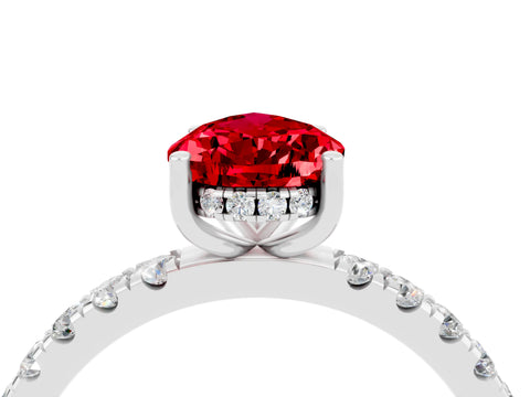 White gold Pear Cut Ruby Pave Band Solitaire Ring with Four-Prong Setting_28