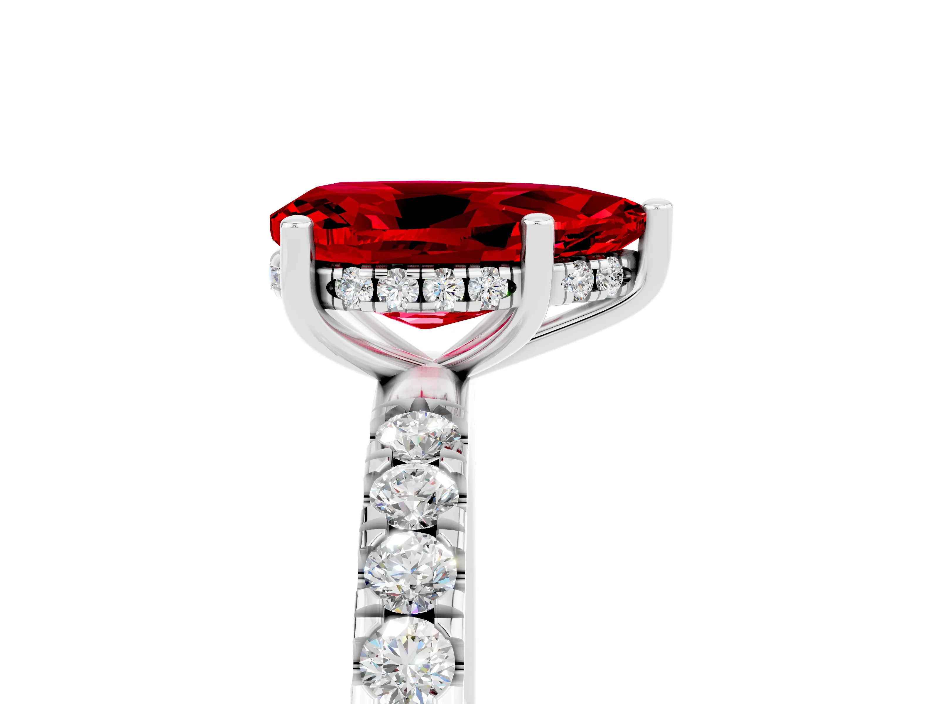 White gold Pear Cut Ruby Pave Band Solitaire Ring with Four-Prong Setting_29