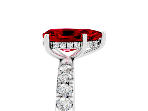White gold Pear Cut Ruby Pave Band Solitaire Ring with Four-Prong Setting_29