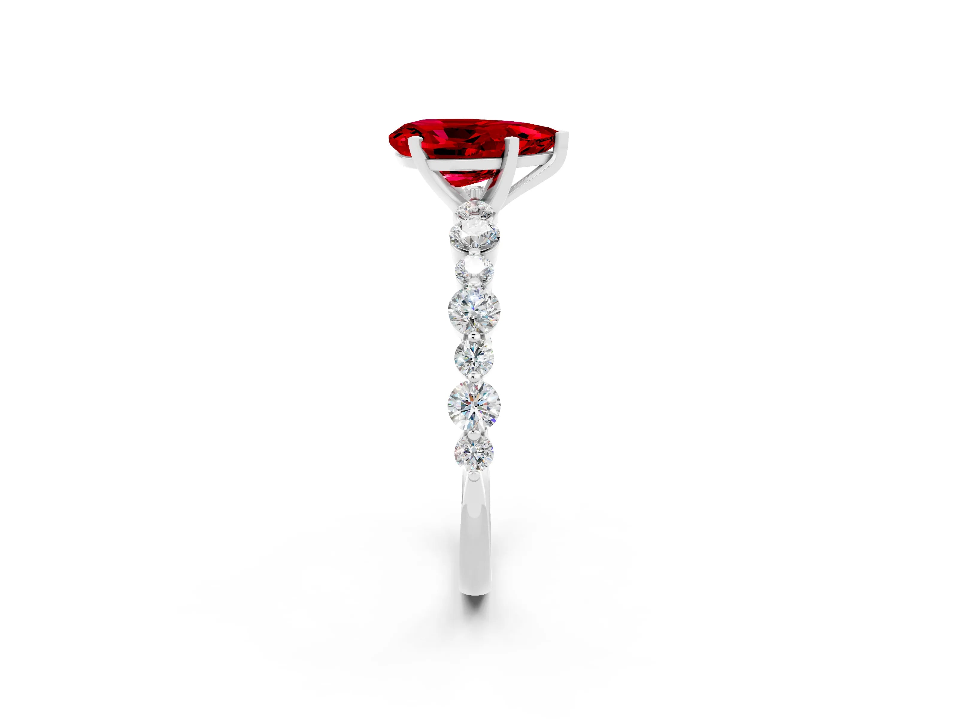 White gold Pear Cut Ruby Prong Set Engagement Ring with Pavé Band_2