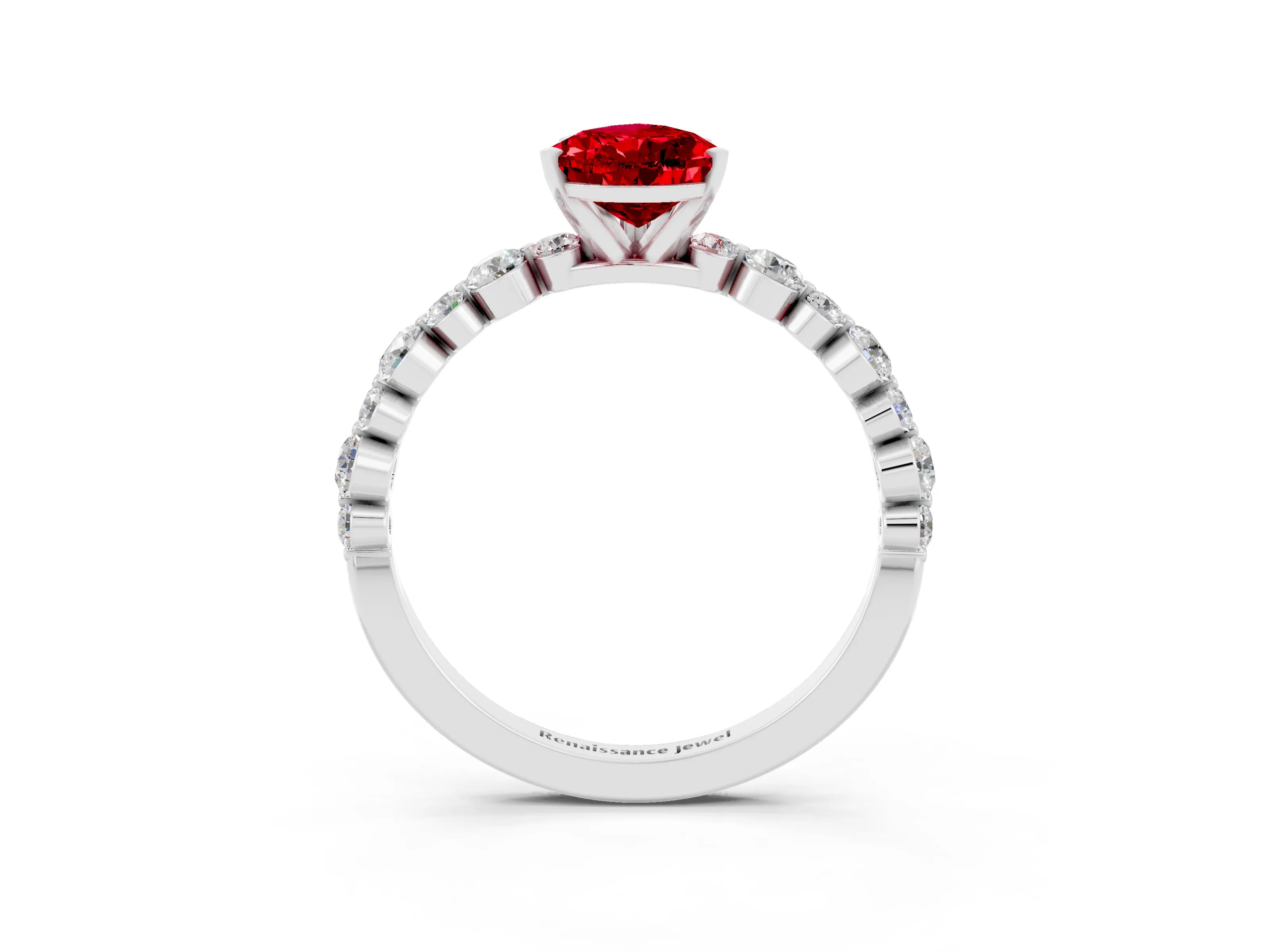 White gold Pear Cut Ruby Prong Set Engagement Ring with Pavé Band_3