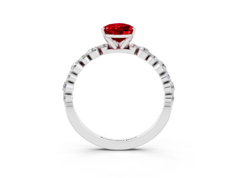 White gold Pear Cut Ruby Prong Set Engagement Ring with Pavé Band_3
