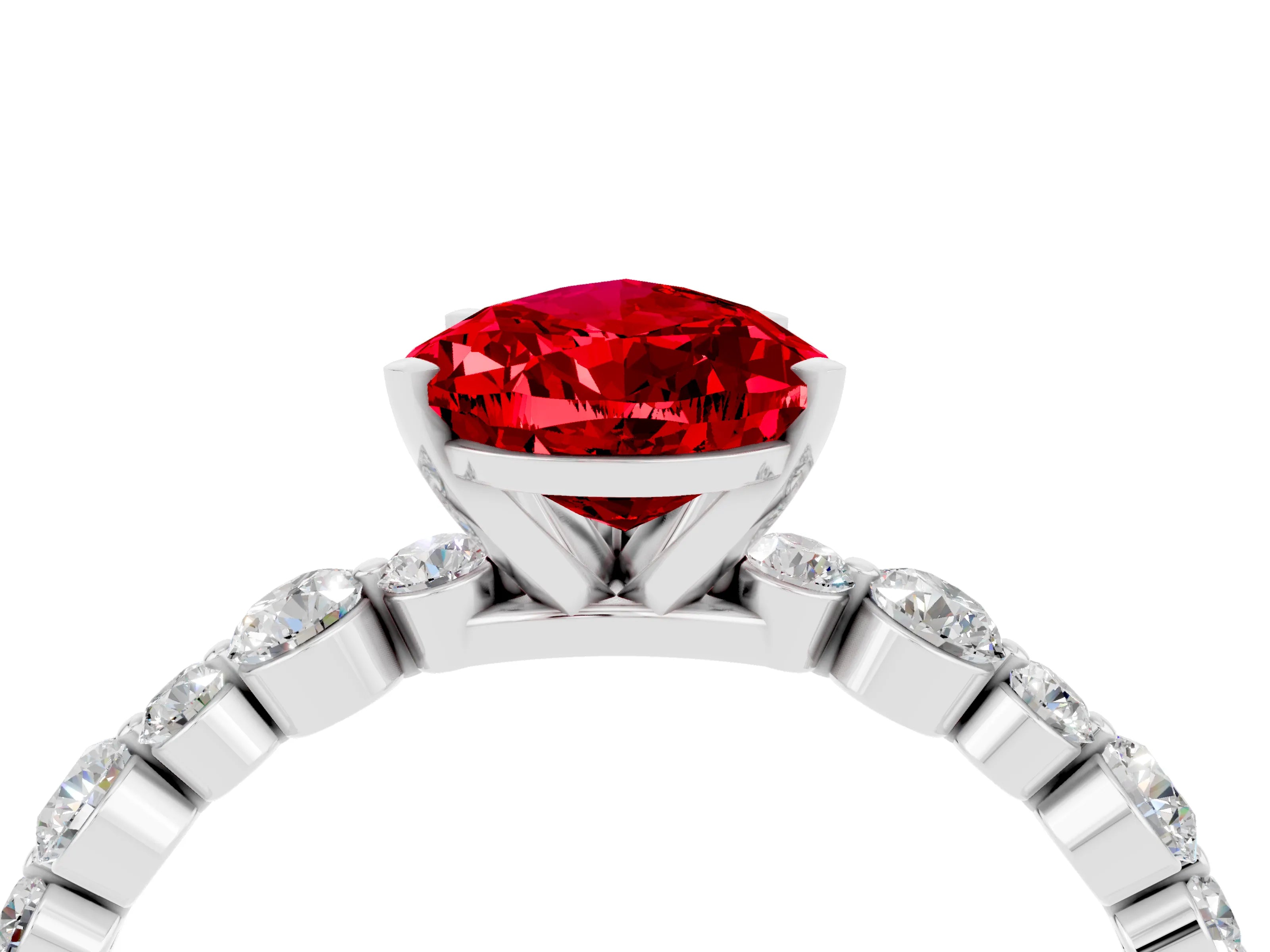 White gold Pear Cut Ruby Prong Set Engagement Ring with Pavé Band_4