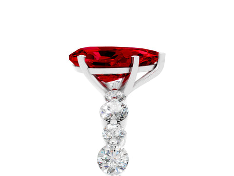 White gold Pear Cut Ruby Prong Set Engagement Ring with Pavé Band_5