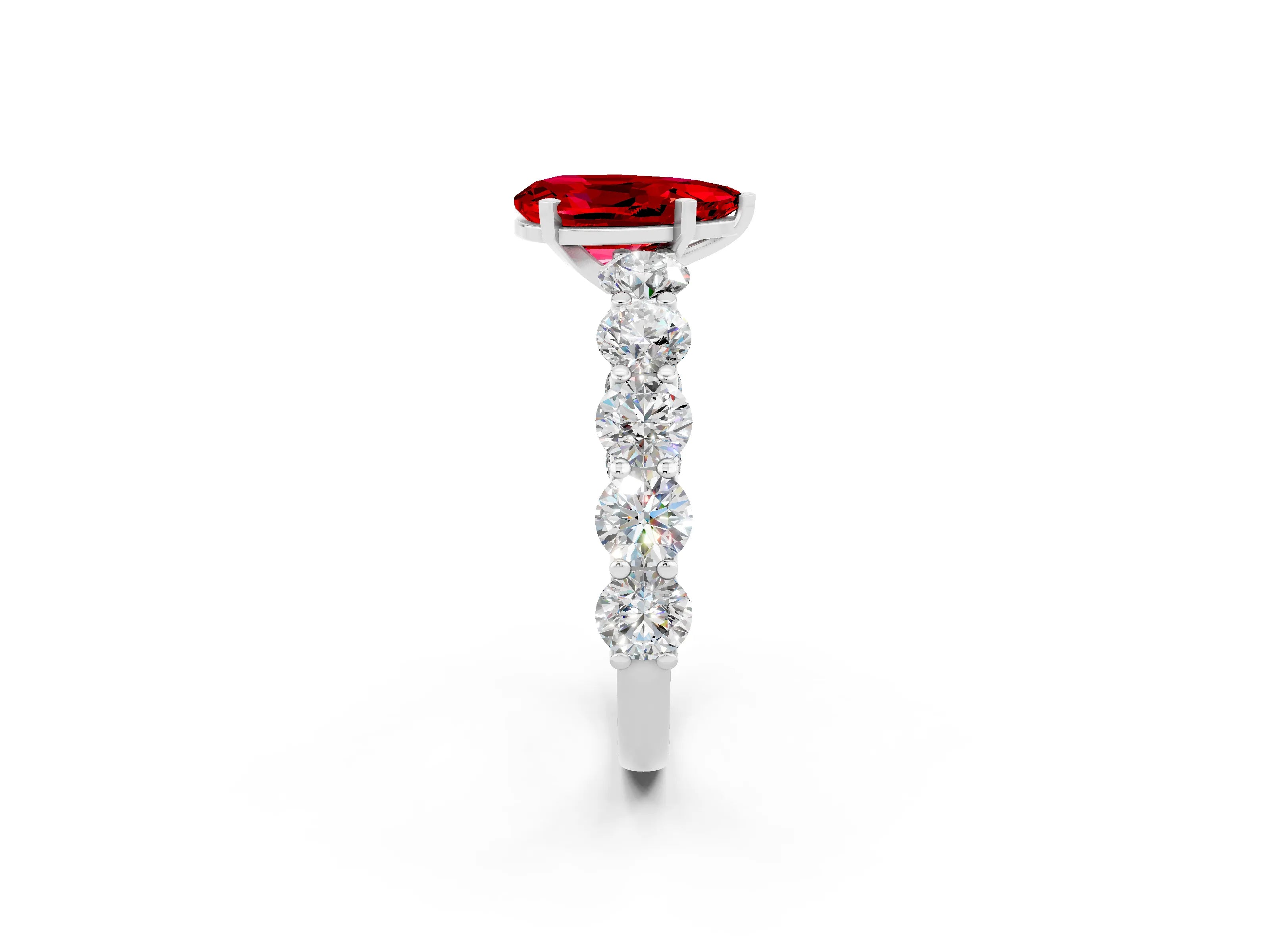 White gold Pear Cut Ruby Prong Setting with Side Stones on a Pave Band_2