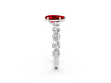 White gold Pear Cut Ruby Prong Setting with Side Stones on a Pave Band_2