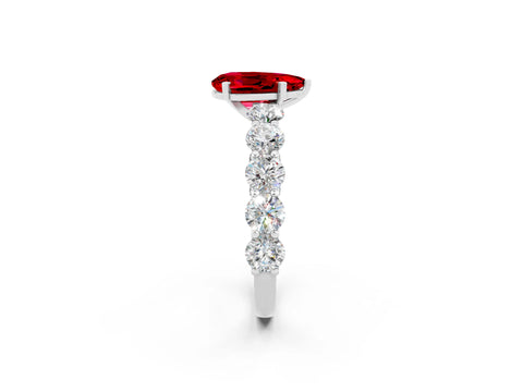 White gold Pear Cut Ruby Prong Setting with Side Stones on a Pave Band_2