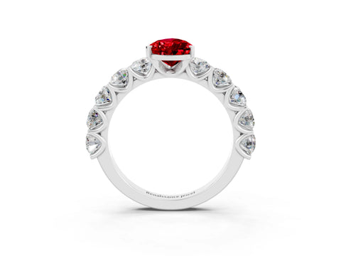 White gold Pear Cut Ruby Prong Setting with Side Stones on a Pave Band_3