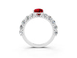 White gold Pear Cut Ruby Prong Setting with Side Stones on a Pave Band_3