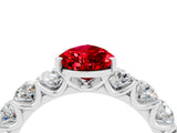 White gold Pear Cut Ruby Prong Setting with Side Stones on a Pave Band_4