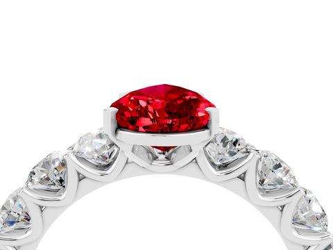 White gold Pear Cut Ruby Prong Setting with Side Stones on a Pave Band_4