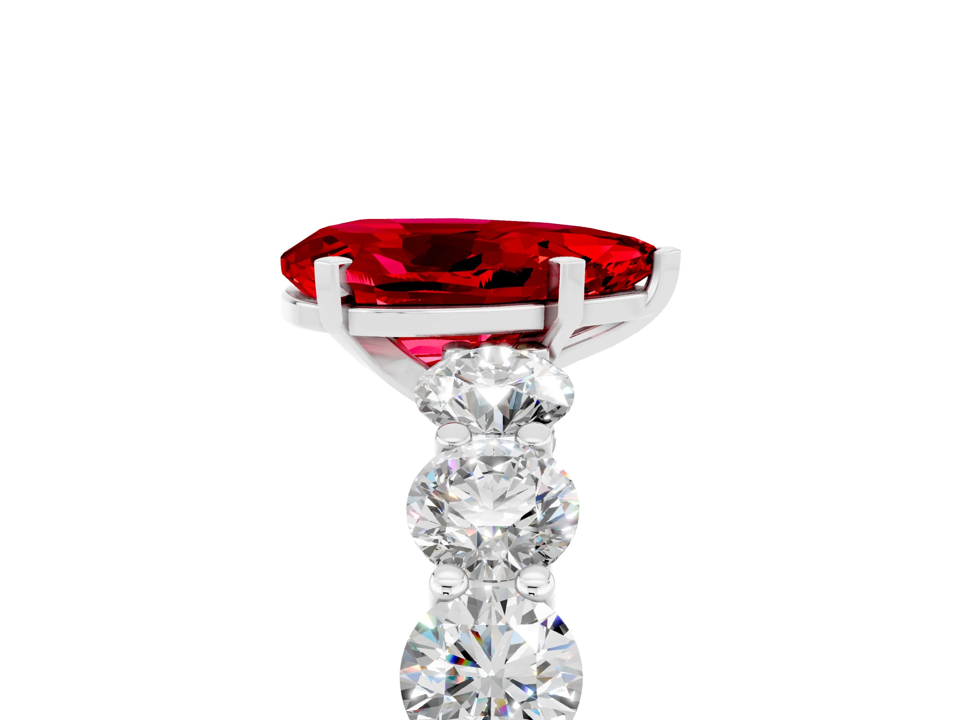 White gold Pear Cut Ruby Prong Setting with Side Stones on a Pave Band_5