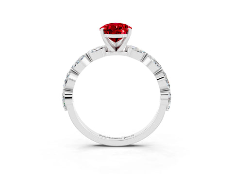 White gold Pear Cut Ruby Ring with Marquise Side Stones and Prong Setting_3