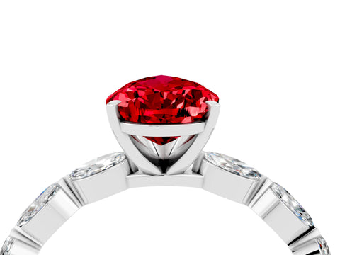 White gold Pear Cut Ruby Ring with Marquise Side Stones and Prong Setting_4