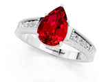 White gold Pear Cut Ruby Ring with Milgrain Pavé Band and Four-Prong Setting_13