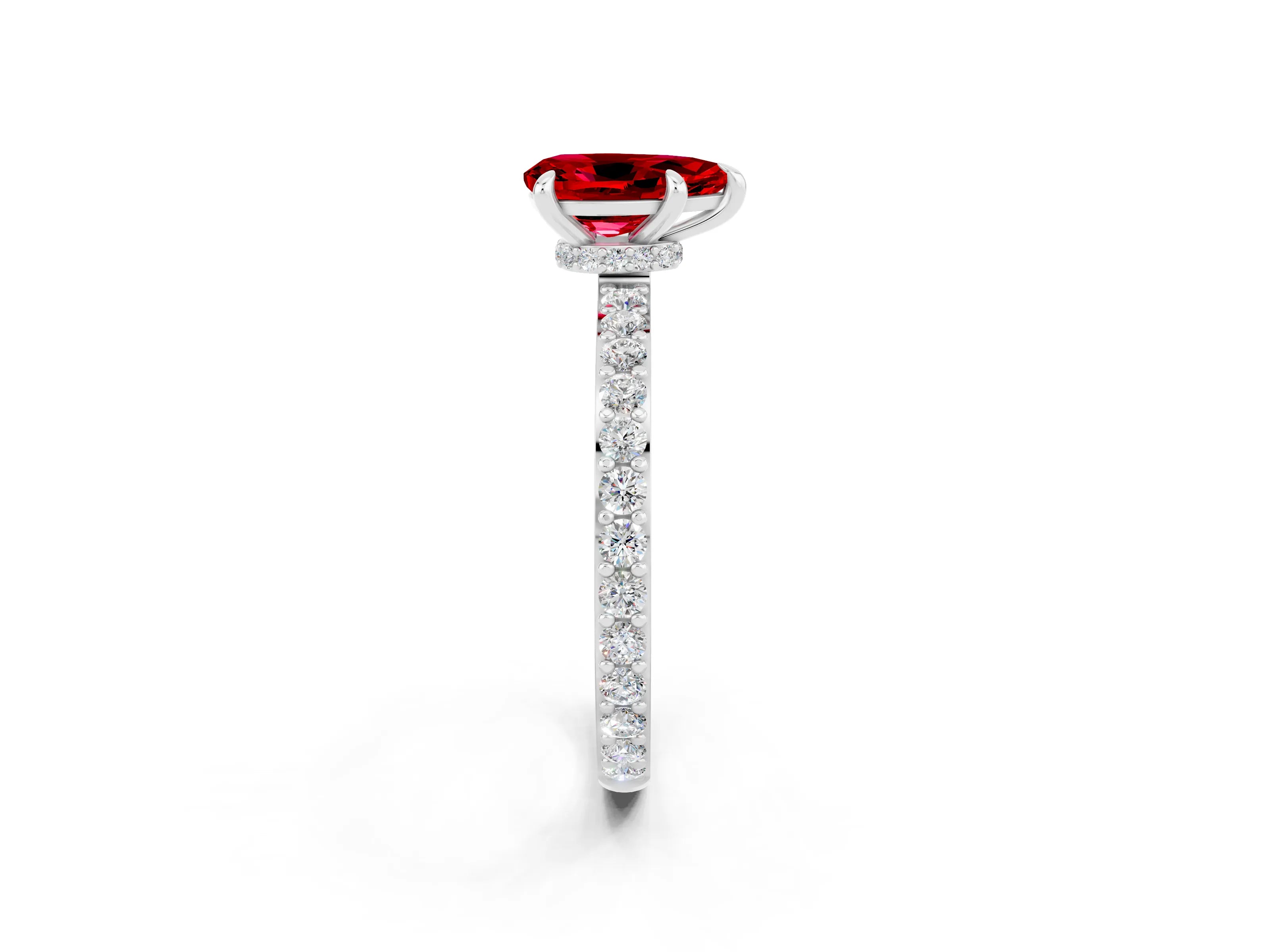White gold Pear Cut Ruby Ring with Pavé Band and Four-Prong Setting_2