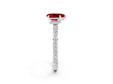 White gold Pear Cut Ruby Ring with Pavé Band and Four-Prong Setting_2