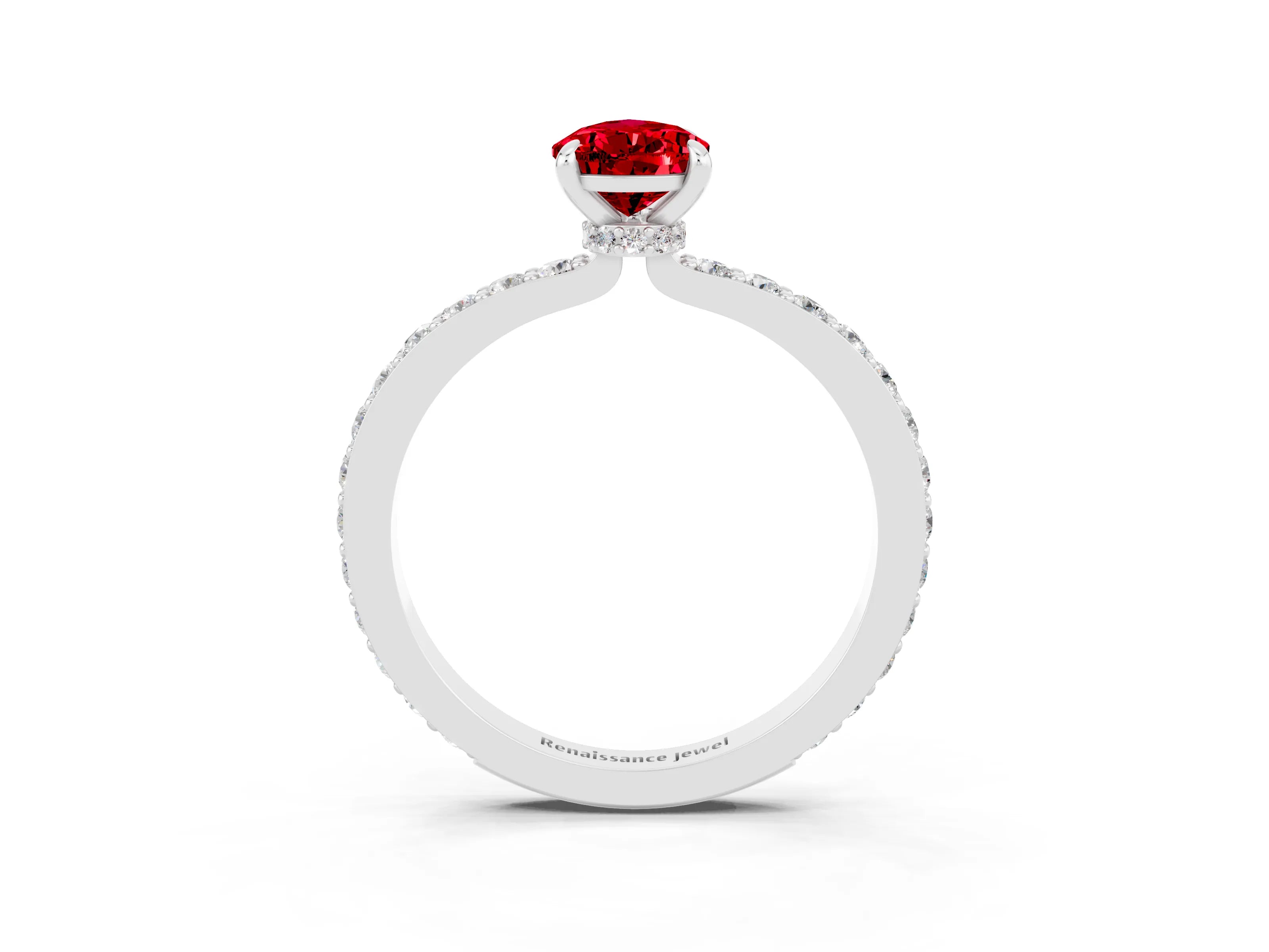 White gold Pear Cut Ruby Ring with Pavé Band and Four-Prong Setting_3